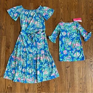 NWT Lilly Pulitzer Mom Dress snd Mini Daughter Matching Dress Blue Fancy Fins